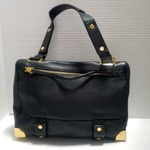 Danier Black Leather Shoulder Bag With Gold-tone Hardware.